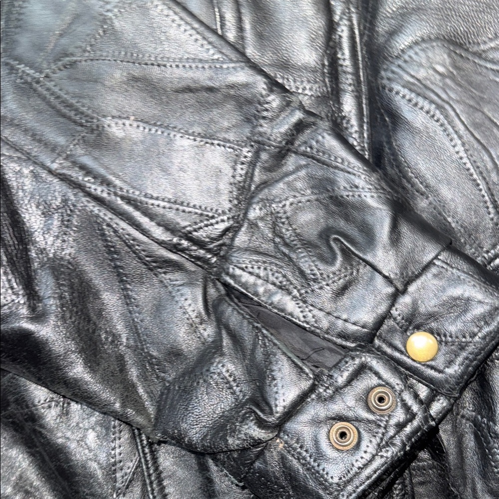 Vintage Leather Patchwork Maxim Black Leather Jac… - image 5